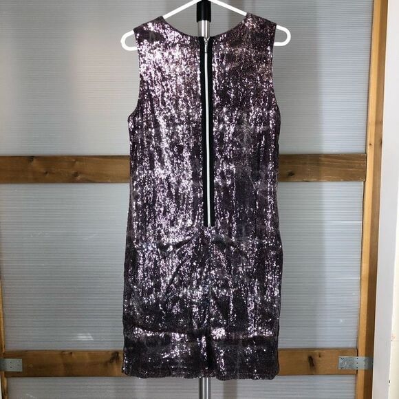 Linea DOMANI Sequin Animal Print Purple Sleeveless Dress Sz 8 /‎ 10 - Picture 3 of 8